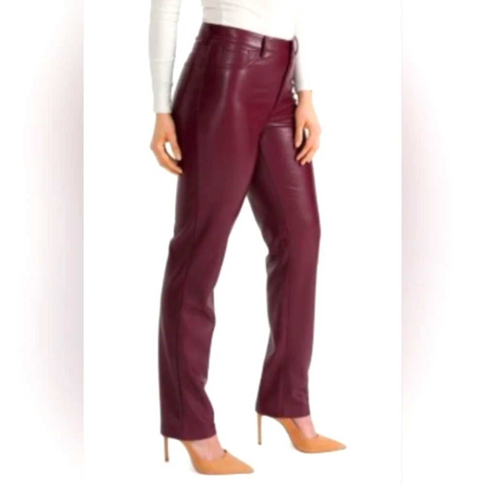 Joie Burgundy Leather Straight-Leg Pants